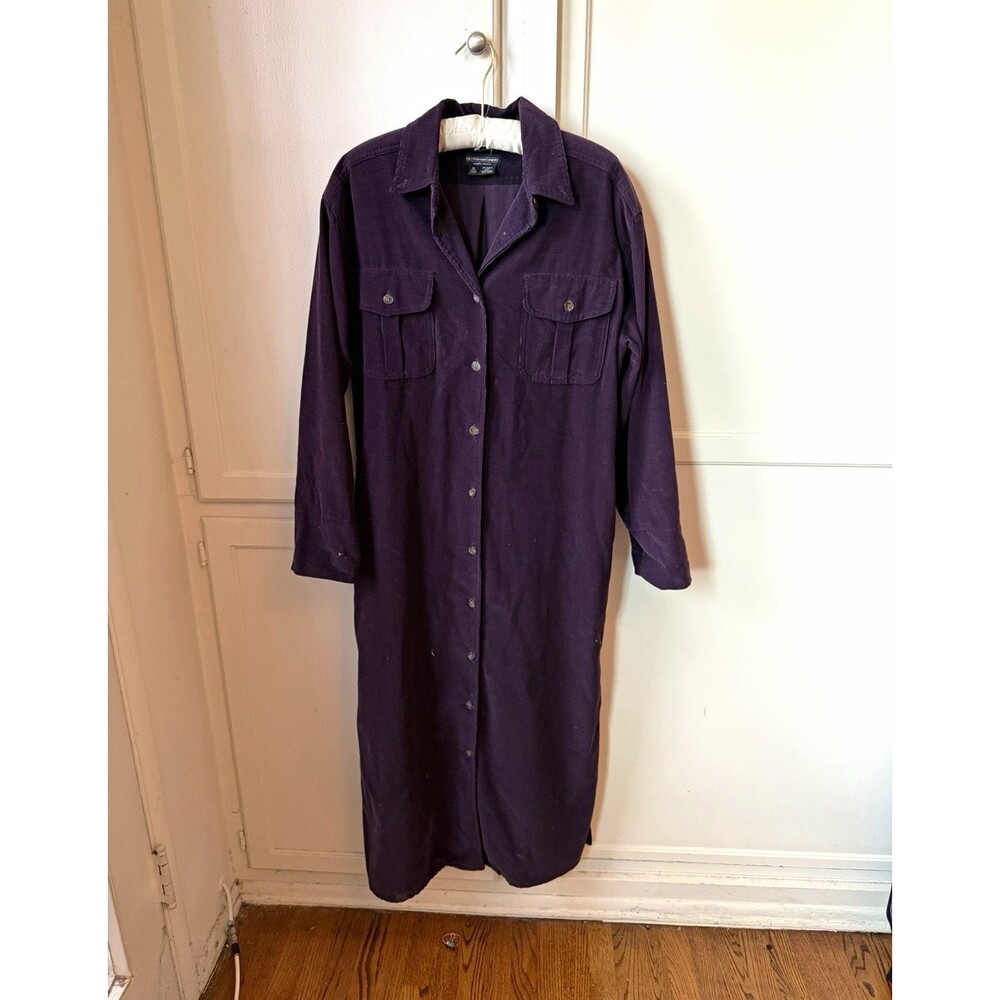 Vintage The J. Peterman Company Purple Corduroy Shirt Dress w/ Pockets - Medium